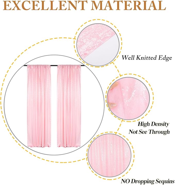 ShinyBeauty 4x8FT Pink Sequin Backdrop Curtains 2 Panels - Shimmer Photography Background for Weddings & Baby Showers Happy Birthday Backdrops