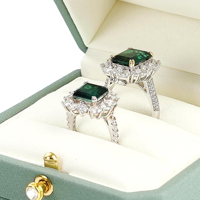 Oirlv Premium Leather Double Ring Box for Wedding Ceremony Engagement Couple Rings Holder Jewelry Gift Case(Green,Double)