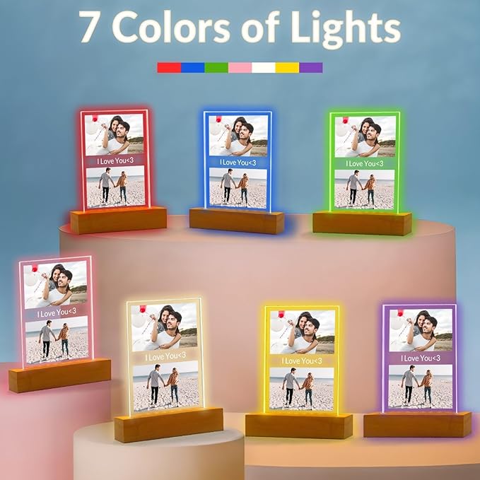 Personalized Anniversary Couple Gifts for Women & Men, Custom Picture Frames with Photo, Personalized Photo Frame with Night Light, Customized Picture Frame, Custom Photo Gifts for Her & Him