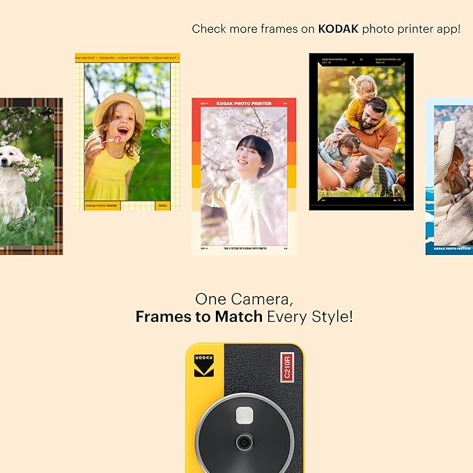 KODAK Mini Shot 2 Retro 4PASS 2-in-1 Instant Digital Camera and Photo Printer (2.1x3.4 inches) Initial 8 Sheets + 60 Sheets Bundle, Yellow