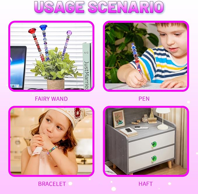 AIPRIDY 238 Pcs DIY Fairy Wand Garden Stakes Kit,Multiple Color Scheme European Beads Crystal Diamond Tops and 12 or 10 Inch Threaded Rods,Stainless Steel Stakes with Diamond Toppe(Inner Bubble)
