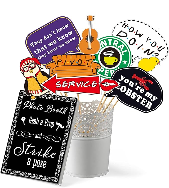 35pcs Friends Themed Party Photo Booth Props, Friends Selfie Frame with Friends TV Show Party Photo Props, Friends Themed Birthday Bachelorette Party Decorations Friends Party Supplies