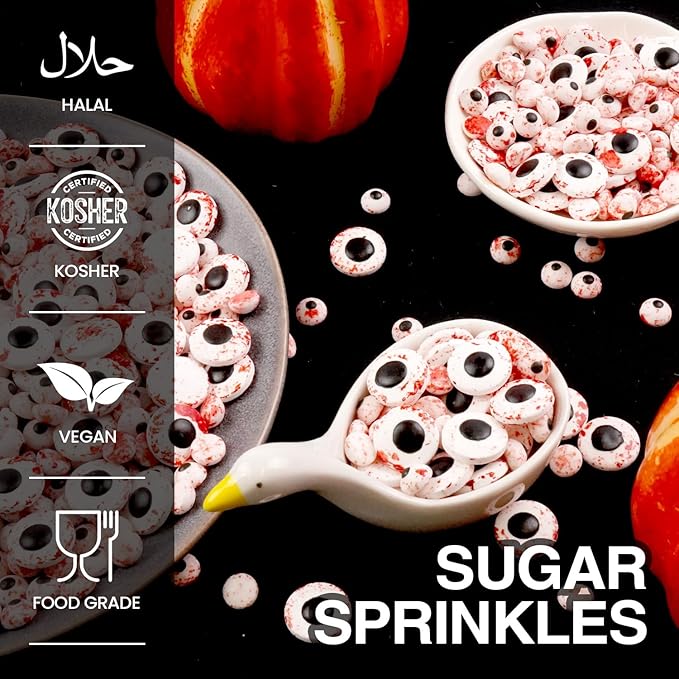 Halloween Edible Bloody Red Eyeballs Eye Ball, Candy Eyeballs Mix Sprinkles for Cake Decorating, 150g/5.29oz, Perfect for Cake Decoration, Cupcake Decorations Ice Cream Toppings
