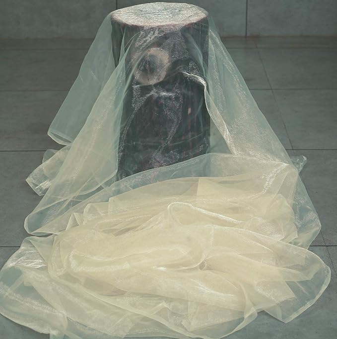 VDS Cream Organza Fabric, 40 Yards Continuous, 45” Wide, Wedding Party Decoration Iridescent Crystal Sheer Shiny Organza Tulle Bridal Dress DIY Crafts Costume Sewing Backdrop Arch Cloth