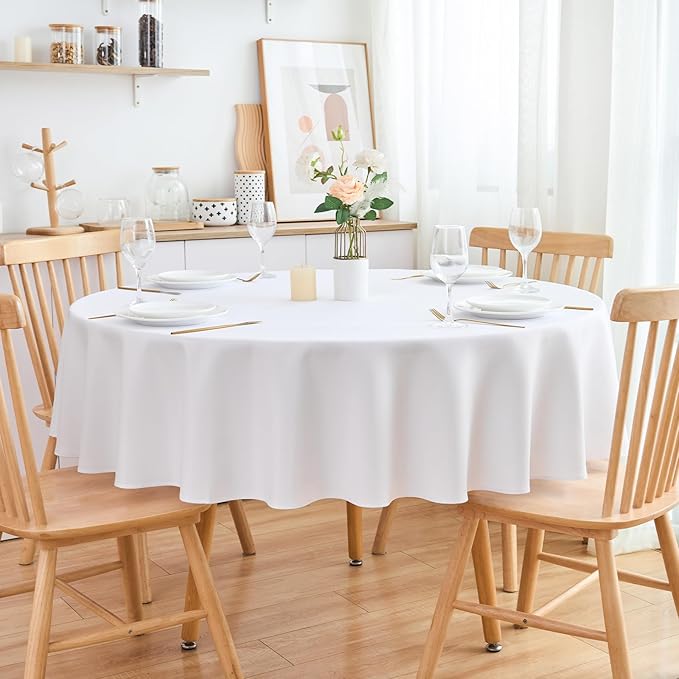 2 Pack Round Table Cloth 60 Inch White Tablecloth Washable Polyester Solid Dining Table Cover for Birthday Party Dinner Holiday Outdoor Indoor