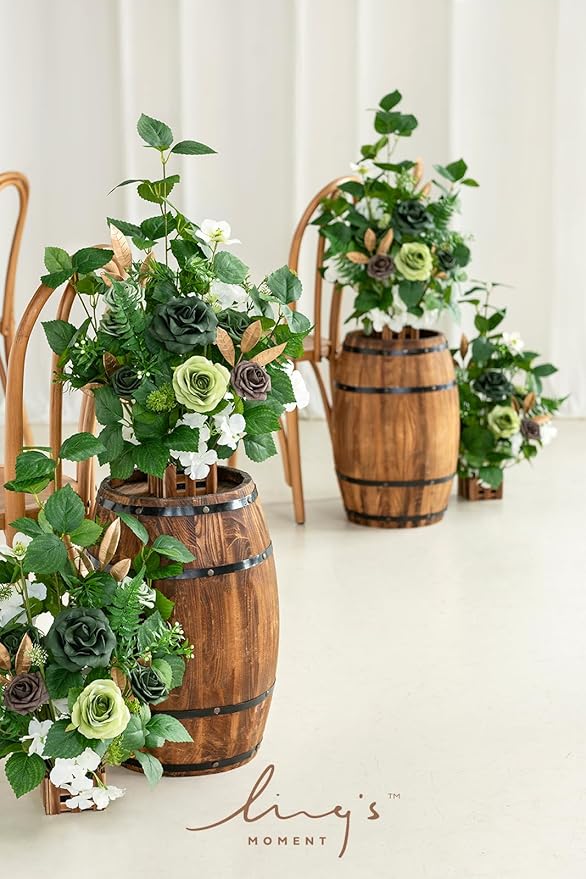Ling's Moment 17.5" Tall Standing Artificial Flowers Arrangements 4pcs Fall Wedding Aisle Runner Chair Decorations Emerald Gold for Centerpieces Ceremony Reception Rose Floral Party Outdoor
