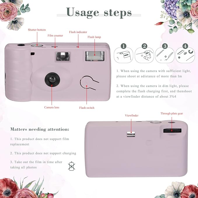 LEIFIDE 8 Pcs Disposable Camera Bulk for Wedding Single Use One Time 35mm Camera with Flash Color Film for Photography Anniversary Travel Camp Party Supplies(Cute Color)