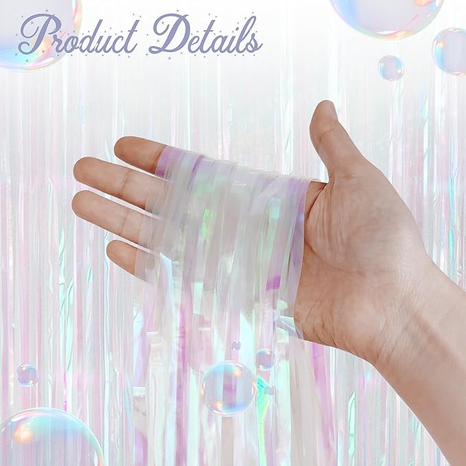 8 Pack White Party Streamers Backdrop Curtains, 3.3x8.2ft Holographic Tinsel Foil Curtain Photo Booth Props for Birthday, Wedding, Holiday Celebration, Bachelorette, Theme Decorations
