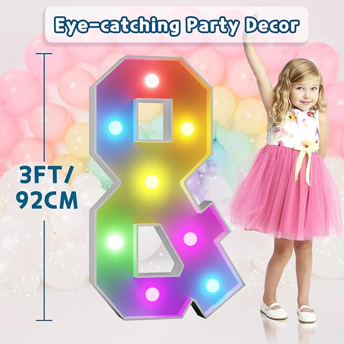 imprsv 3FT Colorful Marquee Light Up Letters &, 18 Colors Large Light up Letters Alphabet Sign with Remote, Big Marry Me Sign, Birthday Party Decorations Baby Shower Anniversary Wedding Decoration