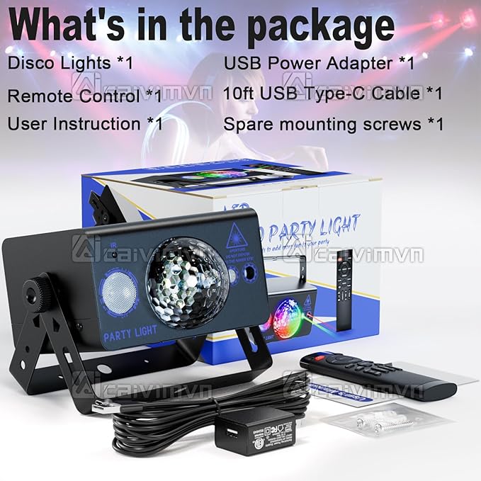 Disco Ball Light Party Lights, LED Sound Activated DJ Disco Light Stage Lights with Remote Control Strobe Lights for Parties Bar Birthday Gift Indoor Room Decorations Christmas Halloween Club Wedding