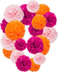 Rose Red Pink and Orange Paper Pom Poms,10",12" Tissue Pom Poms for Party Hanging Decorations - 12 PCS
