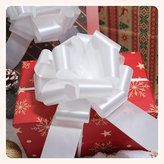6 PCS 6 Inch White Pull Bows - Perfect for Gift Wrapping, Wedding Decor, Car Bows, Birthday Parties, Christmas and Valentine's Day