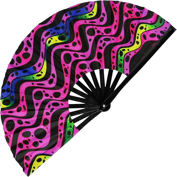 GloFX Folding Fan - Heat Wave - Large Rave Clack Folding Hand Fan for Men and Women - for EDM, Music Festival, Club, Event, Party, Dance, Performance, Decoration, Gift