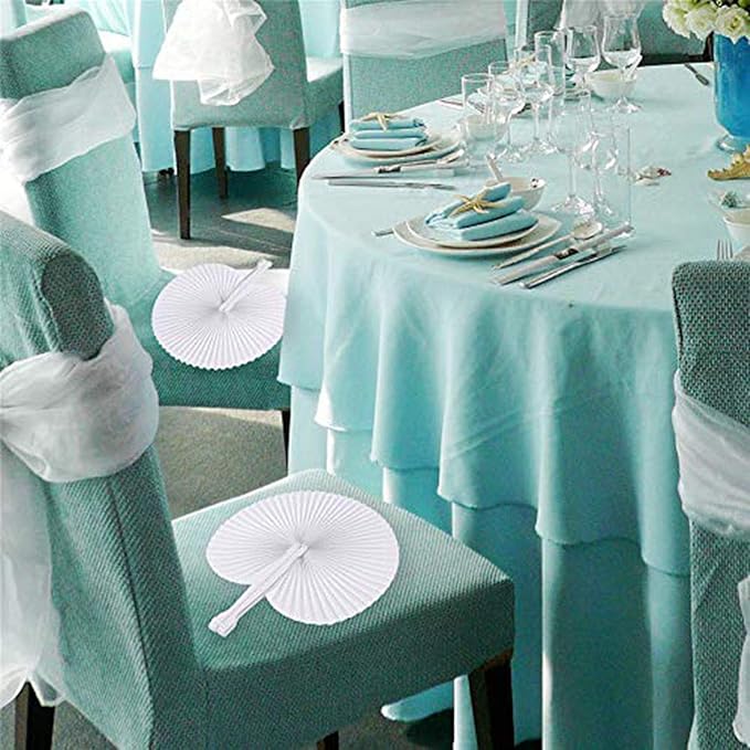 12 Pcs White Round Paper Folding Fans,Decorative Wedding Foldable Hand Handheld Fans Chinese and Japanese Fan Bulk for Bridal Guest Church Party Favors Dancing Birthday DIY
