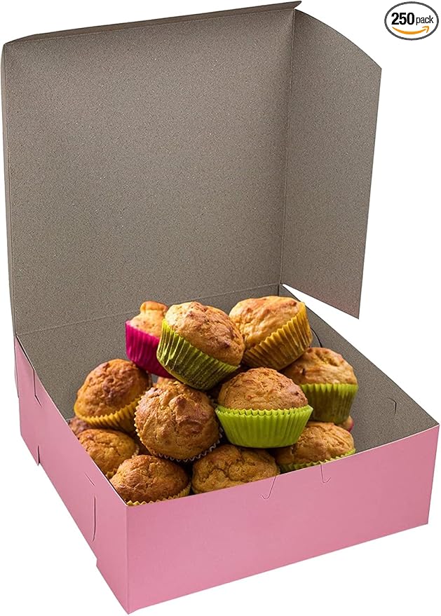 MT Products Pink Cupcake Boxes 8" x 8" x 3" - Bakery Boxes No-Window (Pack of 250) - Made in the USA