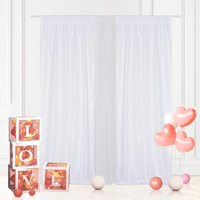 Eternal Beauty 4 PCS Sequin Backdrop Curtain, Sequin Wedding Backdrop for Christmas Party, Birthday (White 2FTx8FT)
