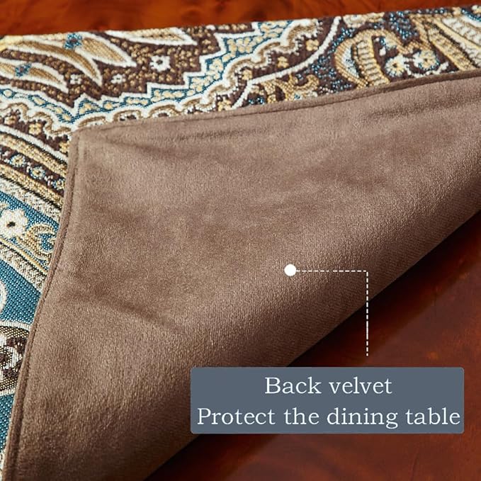 Luxury Vintage Design Table Runner 60 inches Long Embroidery Jacquard Fabric with Multi-Tassels Table Runners for Dining Room Dresser Wedding Holiday Party Fireplace Decorations (Coffee, 12X60inch)