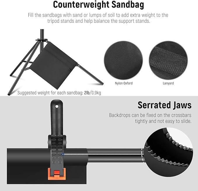 Neewer Photo Studio Backdrop Support System, 10ft/3m Wide 6.6ft/2m High Adjustable Background Stand with 4 Crossbars, 6 Backdrop Clamps, 2 Sandbags, and Carrying Bag for Portrait & Studio Photography
