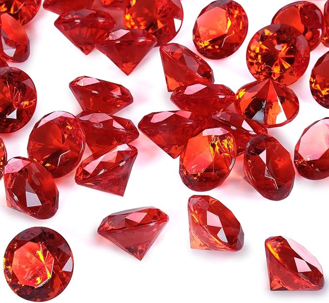 Acrylic Diamond Fake Gems Vase Filler, Babenest 240pcs 3/4 Inch Faux Diamonds Crystals Jewels for Table Scatters Wedding Party Event Arts & Crafts Birthday Decoration Favor (Red)