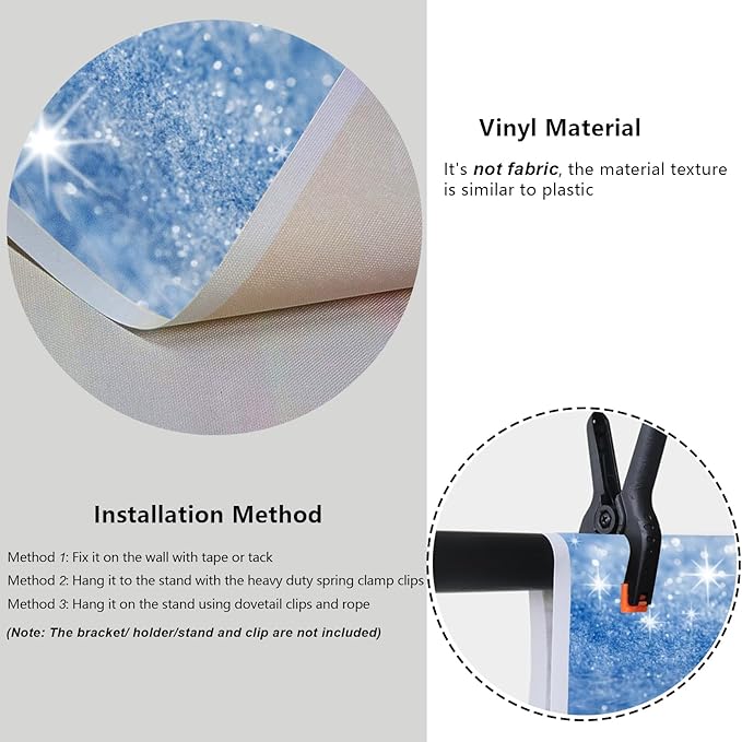 YongFoto Silver Blue Glitter Backdrop 12x10ft Silver Light Spots Blue Sequin Bokeh Photography Background Birthday Bridal Shower Wedding Photography Background Party Banner Portraits Photoshoot Props