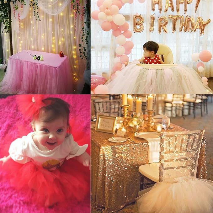 Crystal Organza Tulle Sheer Fabric Backdrop Curtains for Wedding Baby Shower Birthday Party Event Decor, 19” by 30 Yard (Rose)
