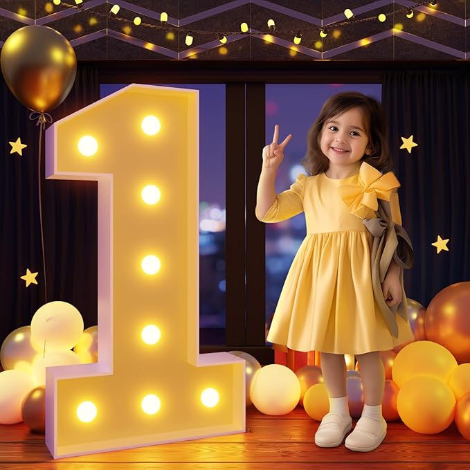 Marquee Numbers 3 Feet Tall Large Light Up Numbers 1st 16th 21st Wild One Birthday Decorations Girl Boy Big Yellow Light Outdoor Anniversary Decorations Balloon Arch Kit Party Backdrop 1