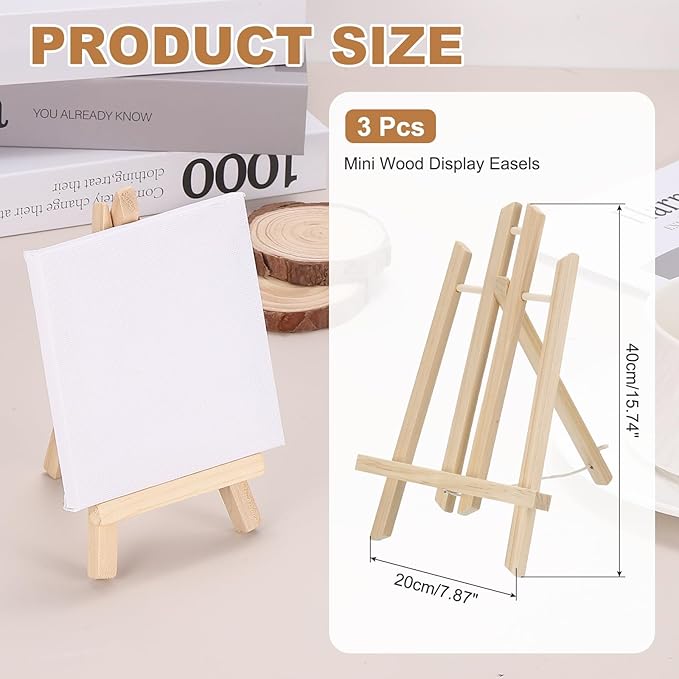 MECCANIXITY Mini Wood Display Easels, 15.7"x7.9"A-Frame Painting Tabletop Easels Holder Stand for Artists Beginners Displaying Small Canvases Art Photos Business Cards(Pack of 3, Wood Color)