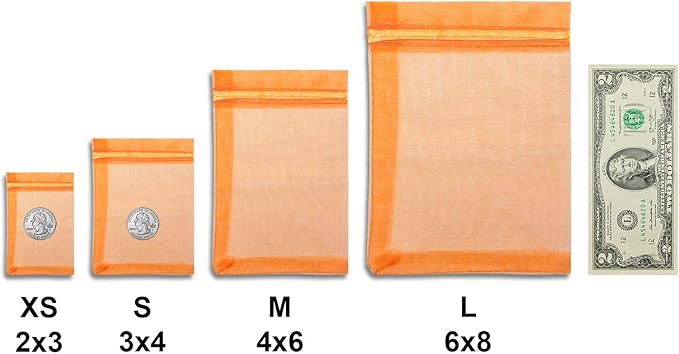 TheDisplayGuys 48-Pack 6x8 Orange Sheer Organza Gift Bags with Drawstring, Jewelry Candy Treat Wedding Party Favors Mesh Pouch
