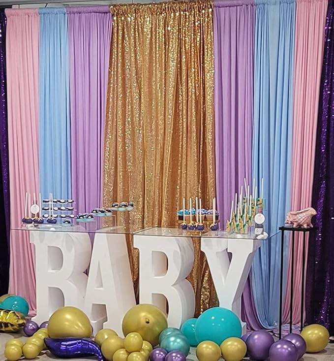 Poise3EHome Gold Sequin Backdrop Curtain, 10Ft x 10Ft Golden Glitter Photography Background Curtains, Sequence Backdrop Drapes for Party Festival Decor