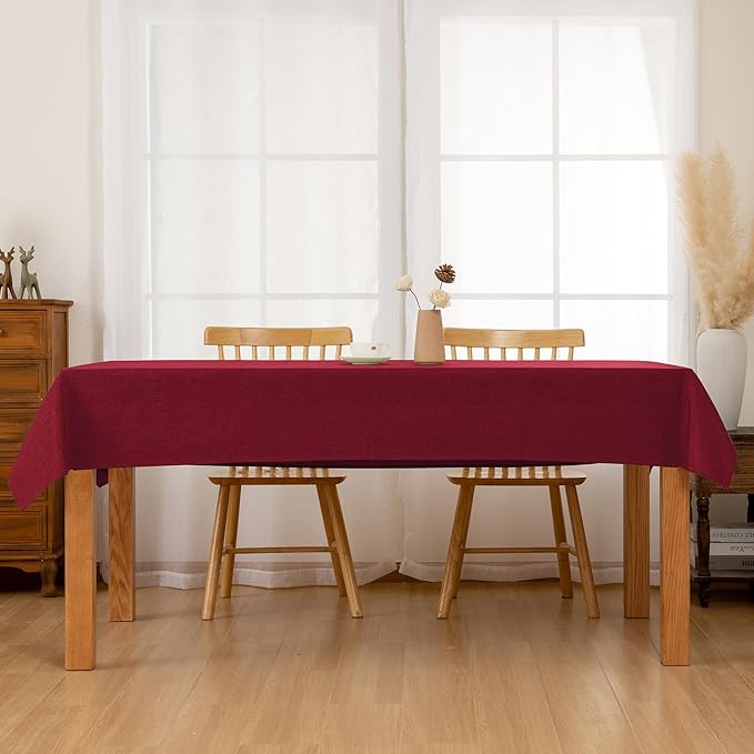Hiasan Faux Linen Rectangle Tablecloth - Wrinkle and Stain Resistant Washable Table Cloth for Kitchen Dining Room Holiday Table Cover for Dinner, Red, 90 x 156 Inch