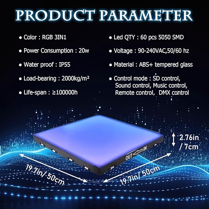 Dance Floor Stage Lights-Tempered Glass with Flight Case - RGB Color Changing Lights for Wedding, Party, Club - Non-Slip (RGB-Magnetic, 20 * 20FT)