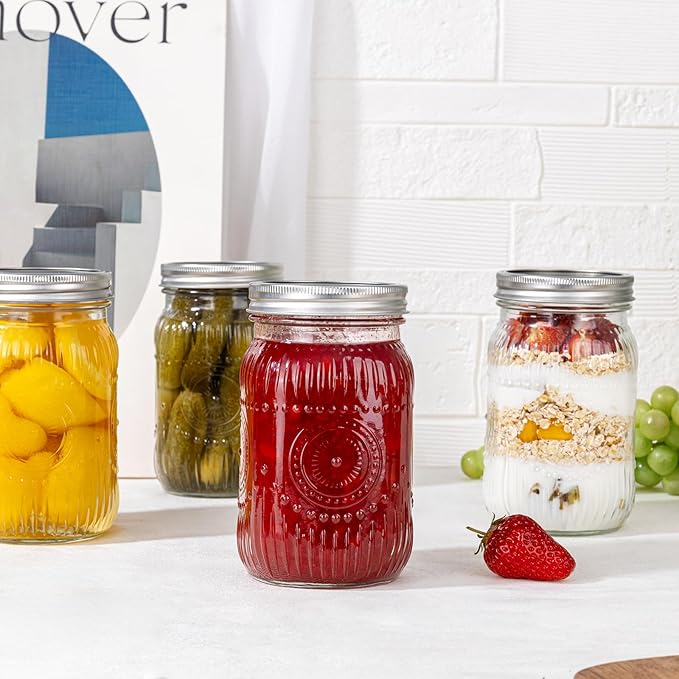 MirthMood 32 oz mason jars , Glass jars with airtight lid Canister Quart Jars for Kitchen Storage ，Mason jar wide mouth Perfect for Canning, Pickling, Preserving, Fermenting, DIY Crafts & Decor 2 Pack