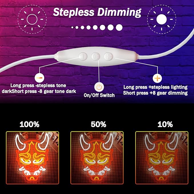 Prajna Mask Neon Signs Hannya Mask Neon Sign Led Neon Signs for Wall Decor Tattoo Neon Sign for Tattoo Shop, Game Room, Bedroom, Man Cave Adjustable Brightness, Cool Japanese LED Signs Decor Perfect for Anime and Tattoo Lovers
