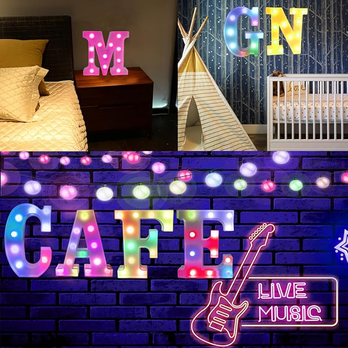 Light Up Colorful LED Marquee Letter lights, 18 Colors Changing Alphabet Letters Sign with Remote Timer for Night Light Girls Bedroom Wedding Birthday Party Lamp Christmas Home Bar Decor- Colorful F