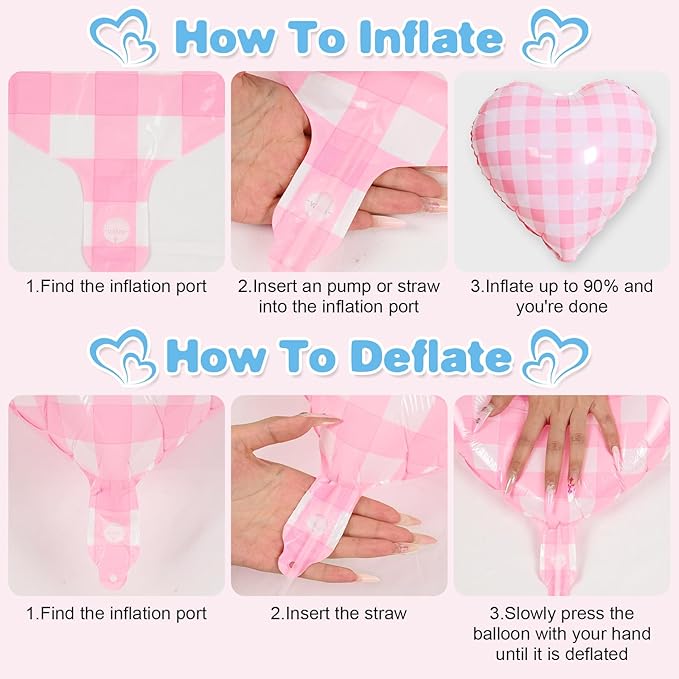 Pink Blue Checkered Heart Balloons,12Pcs 18Inch Blue Pink Grid Heart Shaped Foil Helium Polyester Film Balloons for One Silly Goose Birthday Baby Shower Party Decorations