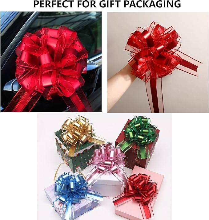 7 Pieces Large Pull Bows, 6 inche, Big Bow for Gift Wrapping, Christmas Party Birthday Gift, Wedding Baskets,Valentine's Day Gift Decorations, Flower Decoration (Red)