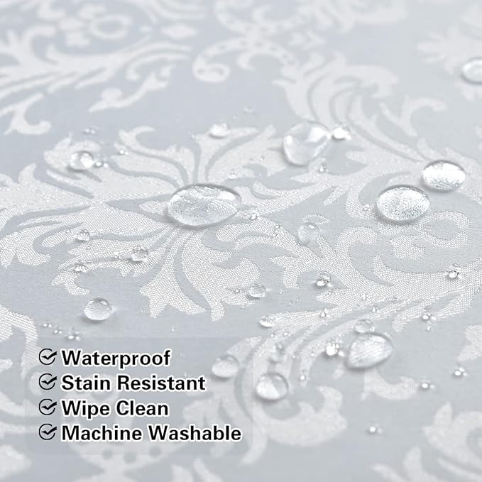 SASTYBALE White Tablecloth Rectangle 60 x 84 Inch Jacquard Damask Tablecloth, Waterproof & Stain Resistant Soft Polyester Tables Cloth, Washable Table Cover for Dining, Party, Indoor, Outdoor