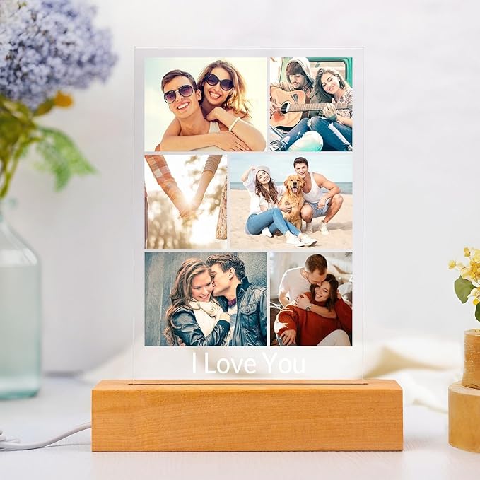 Custom Picture Frames with Photo, Personalized Photo Frame with Night Light, Customized Picture Frame, Personalized Anniversary Birthday Gifts for Women Men Her Him Girlfriend Boyfriend