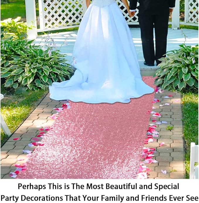 ShinyBeauty 4x20ft Sequin Wedding Aisle Runner Rug – Pink Gold Lightweight Bridal Carpet for Ceremony Decor, Stairs, Hallway, Party