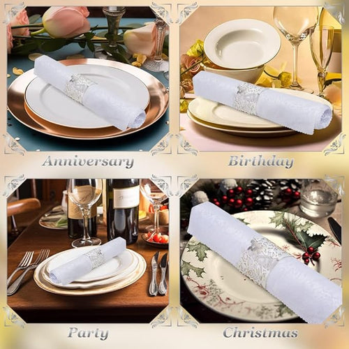 150PCS Rose Flower Paper Napkin Rings, Simple Napkin Holders Dinner Tables Rings Elegant Ornament Table Setting Decoration for Wedding, Christmas, Thanksgiving, Holiday, Party (Silver) (Pack of 2)