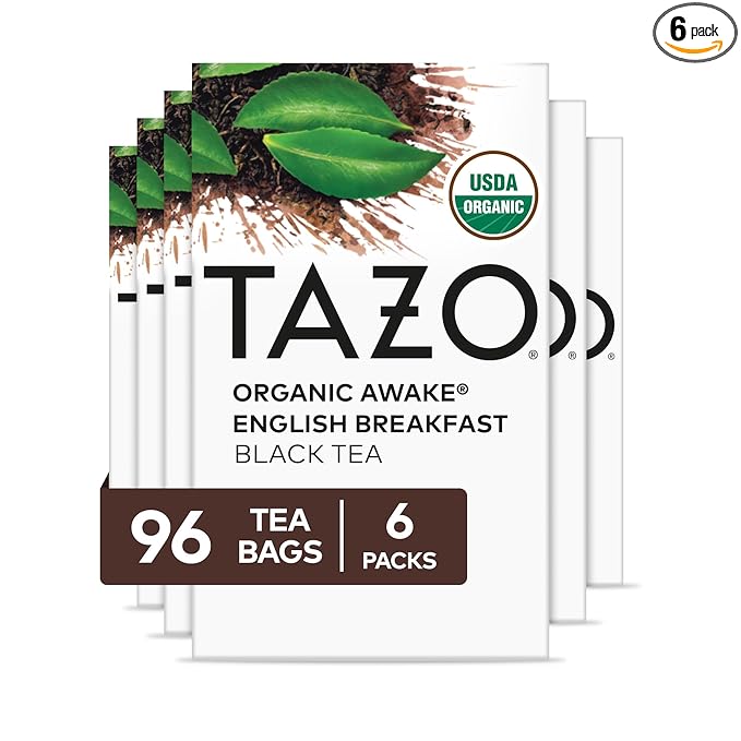 TAZO Organic Awake English Breakfast Black Tea Bags, 96 Total Tea Bags (16ct - Pack of 6)