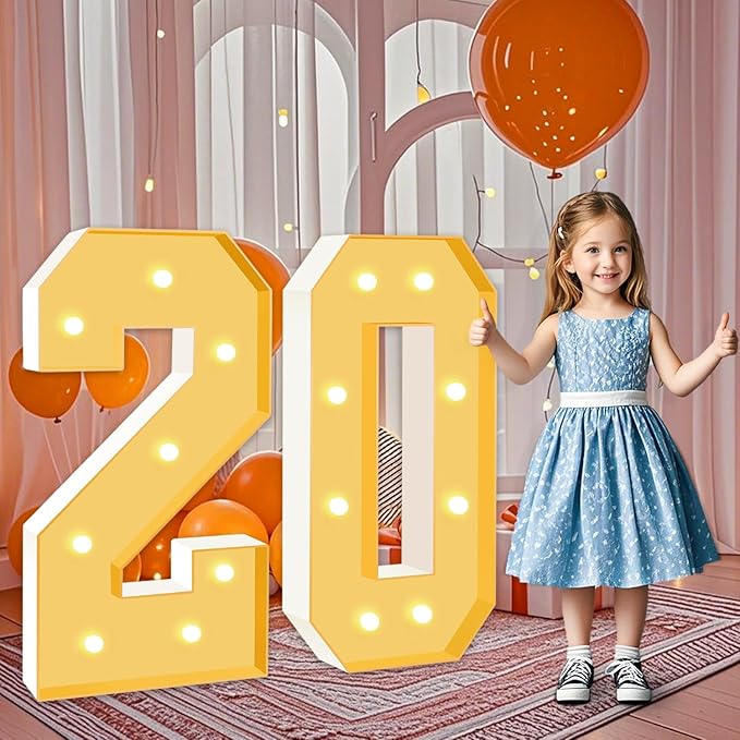 3FT Marquee Numbers 20, Large Light Up Numbers 20th Birthday Decorations for Girls Boys, Cardboard Numbers for Women Men Anniversary Party Decor Backdrop, DIY Foam Board Mosaic Number Sign