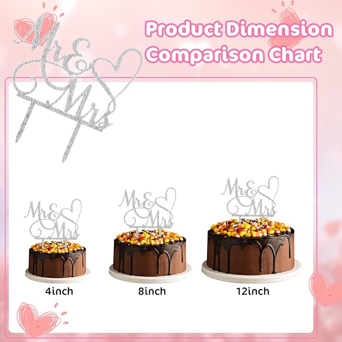 Mr and Mrs Cake Topper, Wedding Cake Toppers Bride and Groom, Wedding Cakes Decorations, Gold Acrylic Topper for Weding, Engagement, Anniversary (Silver)