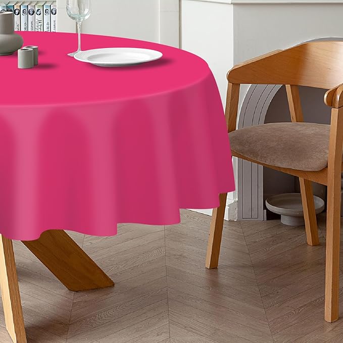QIKSION Hot Pink Round Tablecloth 12 Pack, 84 Inch Plastic Table Cover Disposable for Parties