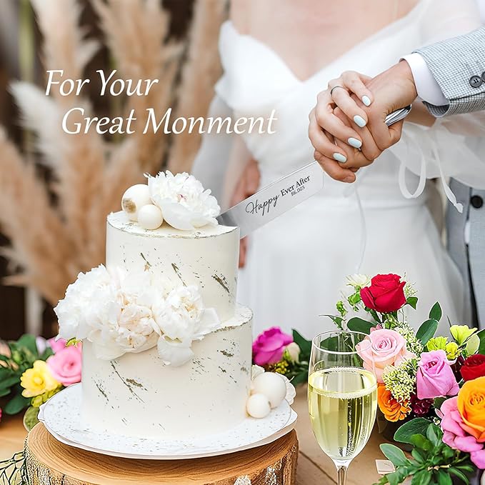 wedding cake knife and server set,Silver wedding cake knife and server set 2025,4Pcs Set with Forks for Engagements, Anniversary Bridal Shower Christmas Gifts.