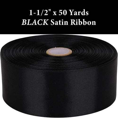 1-1/2 Inch Black Satin Ribbon 50 Yards Solid Fabric Ribbons for Gift Wrapping, Crafts, Floral Arrangements, Wedding, Party, Holiday and Home Decor