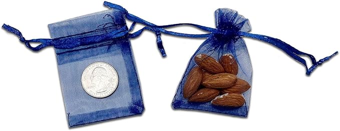 TheDisplayGuys 48-Pack 2" x 2-3/4" Navy Blue Sheer Organza Gift Bags with Drawstring, Jewelry Candy Treat Wedding Party Favors Mesh Pouch