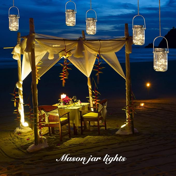 6 Pack Solar Mason Jar Lights for Outside, 30 LED Solar Mason Jar Lids Fairy Lights with 6 Hangers(No Jars) Outdoor Waterproof for DIY Patio Garden Yard Lawn Party Wedding Decoration Warm White