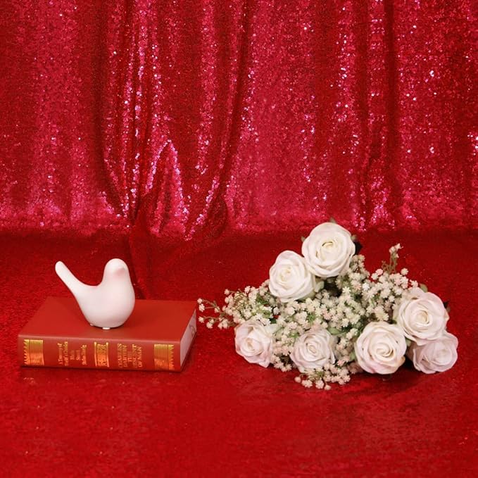 Poise3EHome Red Sequin Backdrop Curtain,4 Pieces 3FT x 8FT Glitter Panels for Christmas Wedding Party Background Decoration