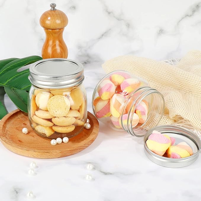 10 oz Mason Jars, 24 Pack 300ml Glass Canning Jars with Regular Mouth Lids, Glass Jars Storage Containers for Overnight Oats, Jam, Jelly, Honey, Beans, Spice, Wedding Party Favors, Shower Favors